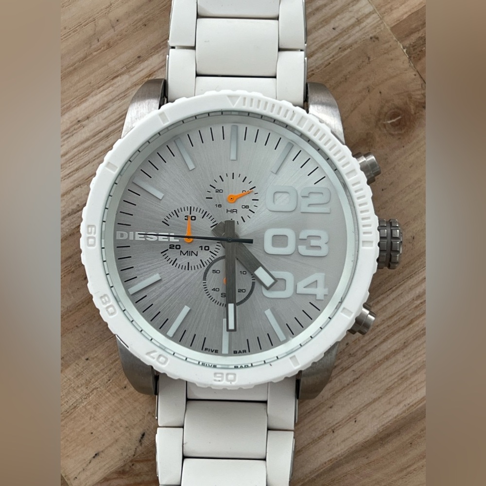 Diesel Chronograph Men’s Watch Rubber Stainless Bracelet Huge Stainless Dial